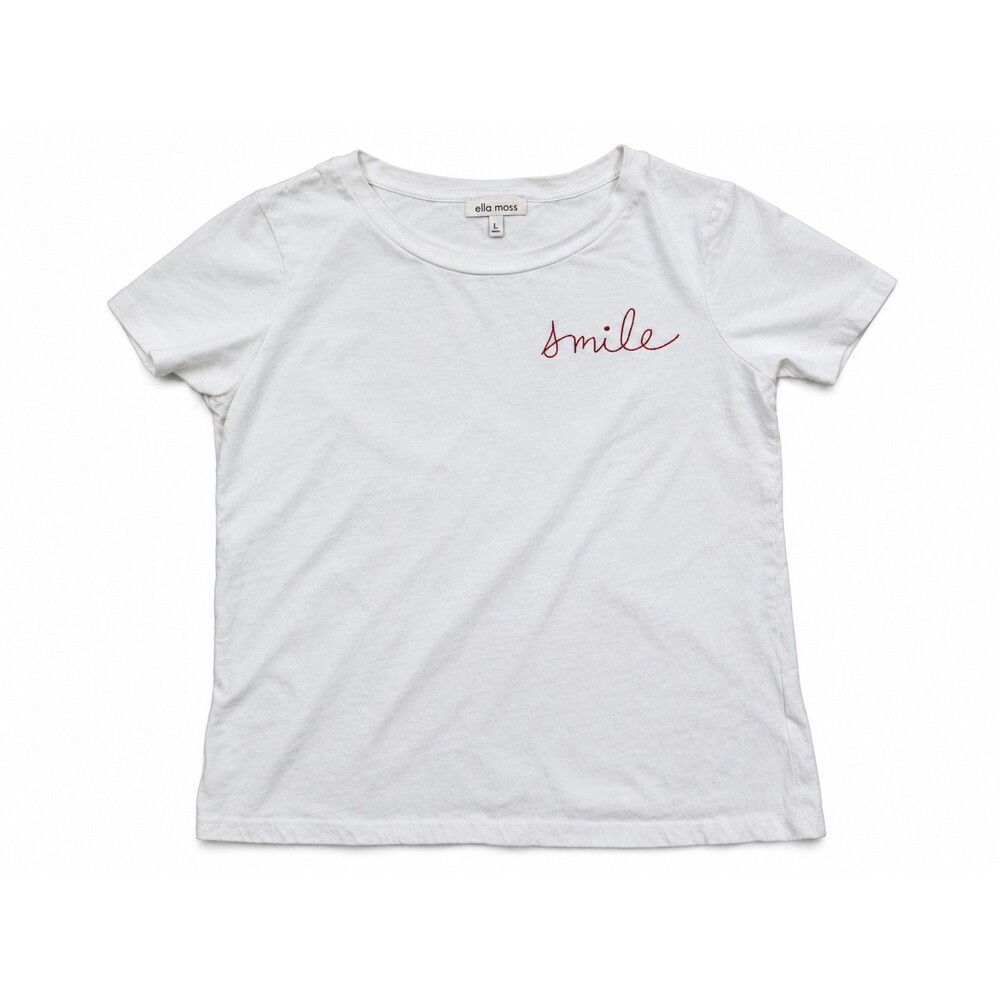 Ella Moss Anthropoligie Women’s Small Smile Embroidered Short Sleeve T-Shirt Tee